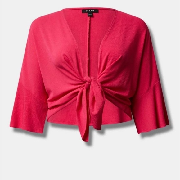 Torrid Washable Gauze Tie Front Crop Kimono Women’s Size 3X Pink Draped - Picture 6 of 11